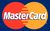 Mastercard logo with overlapping red and orange circles and white text on a blue background