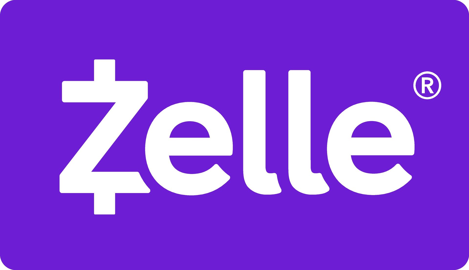Zelle logo in white on a purple background, with registered trademark symbol