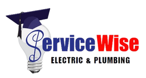 Logo: Lightbulb with graduation cap, "ServiceWise" text, and "Electric & Plumbing".