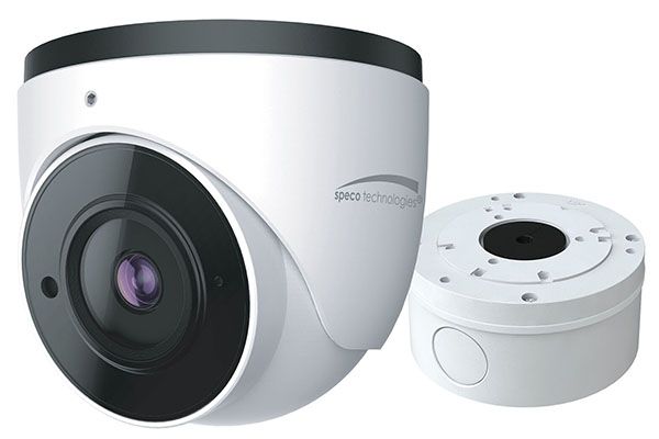 A security camera with a box attached to it on a white background.