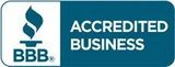 BBB Accredited Business logo, a blue badge with a torch icon and white text.