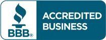 BBB Accredited Business logo, a blue badge with a torch icon and white text.