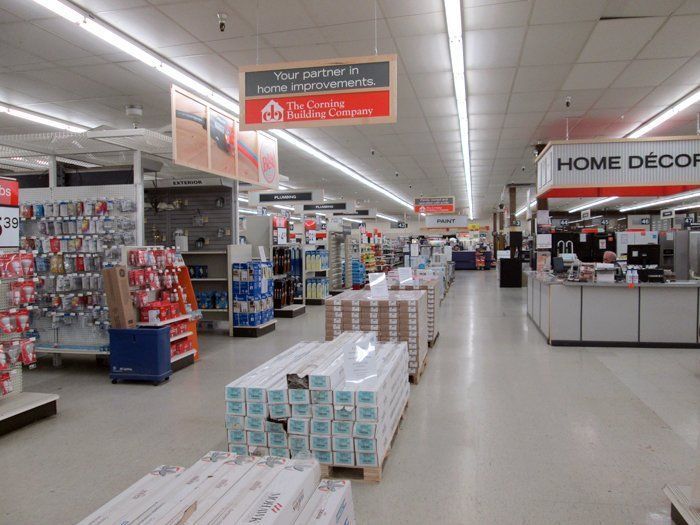 The inside of a store with a sign that says home decor