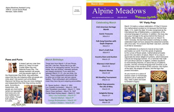 Alpine Meadows March 2024 Newsletter Page 1 of 2
