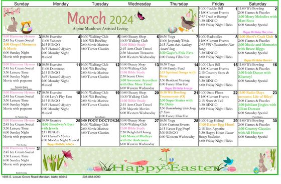 Alpine Meadows March 2024 Calendar