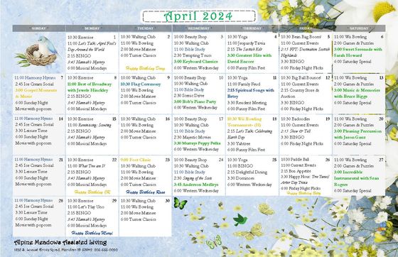 Alpine Meadows April 2024 Calendar