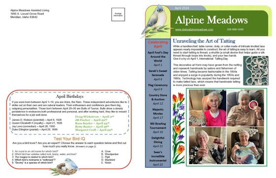 Alpine Meadows April 2024 Newsletter Page 1 of 2