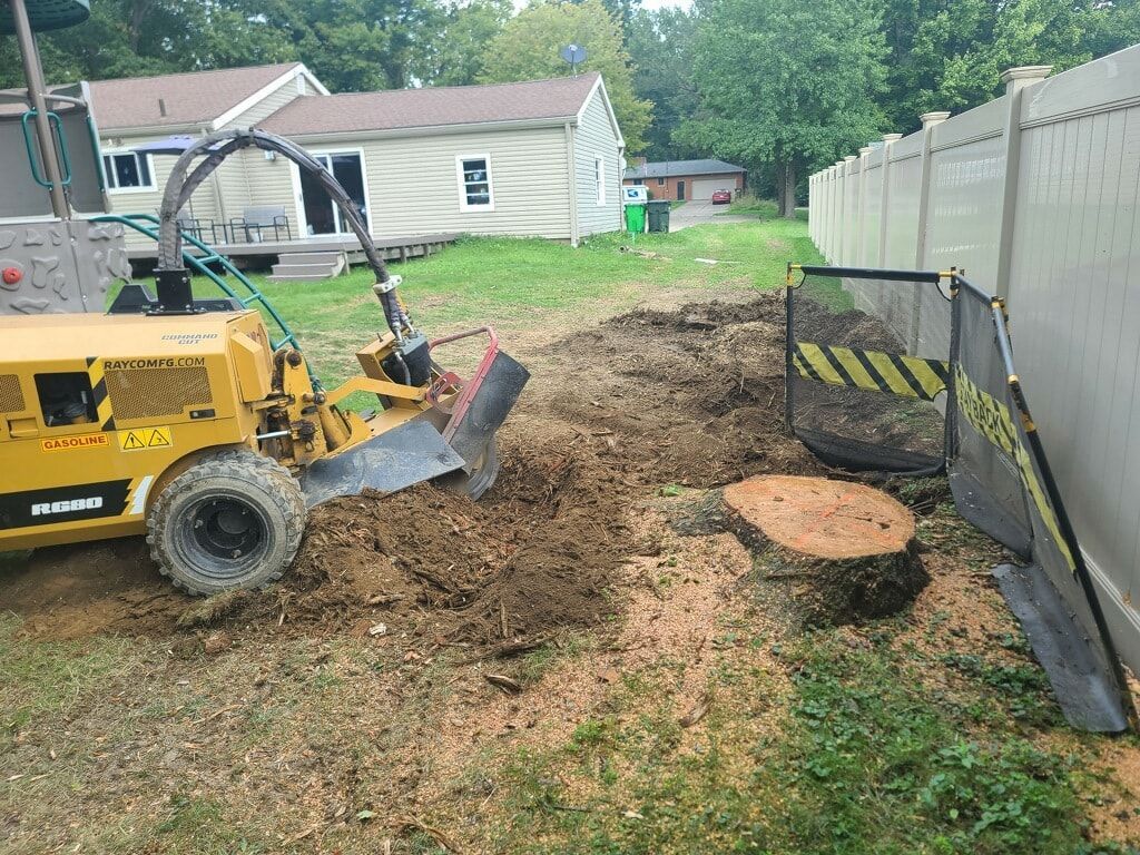 a stump grinder is being used to remove a tree stump