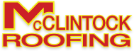 McClintock Roofing logo in red and gold.