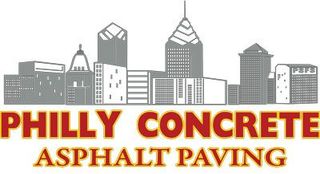 Philly Concrete and Asphalt Paving logo in black and orange text on white background