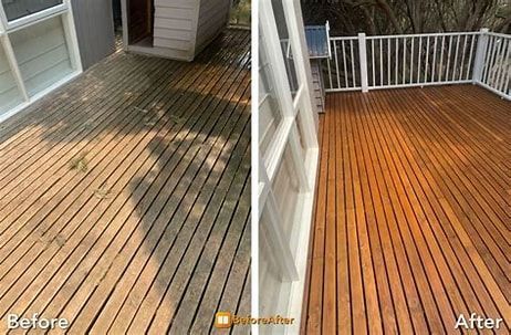 a before and after photo of a wooden deck