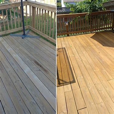 a before and after picture of a wooden deck
