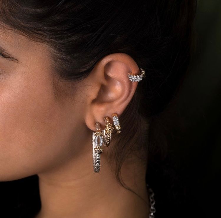 woman wearing vahan jewelry on her ears