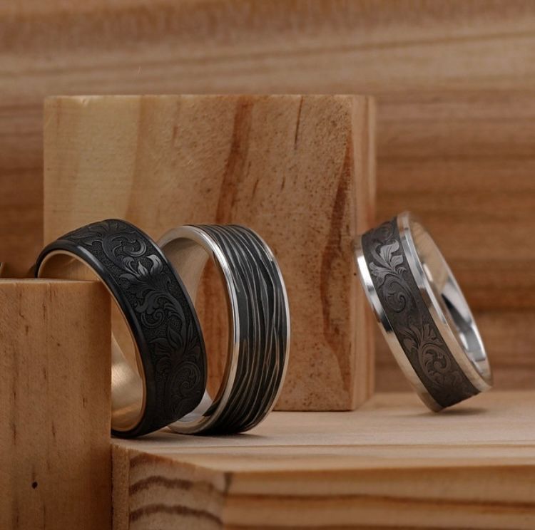 black and silver wedding bands