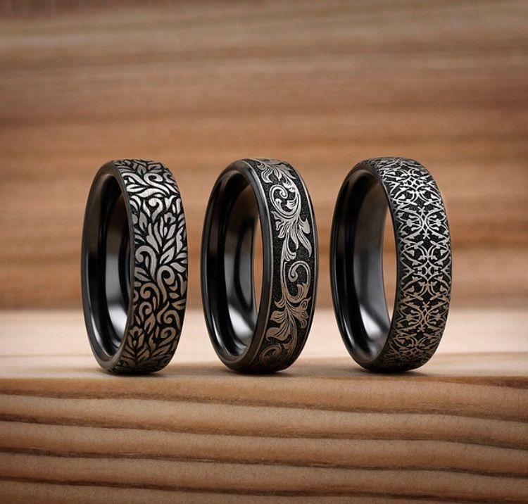 three black wedding band with design