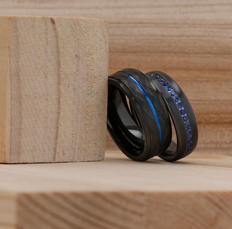 black and blue wedding bands