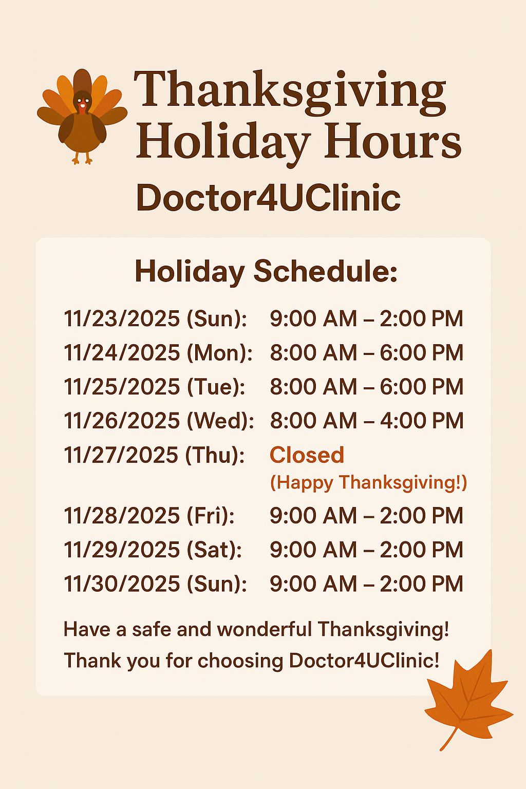 Thanksgiving Holiday Hours
