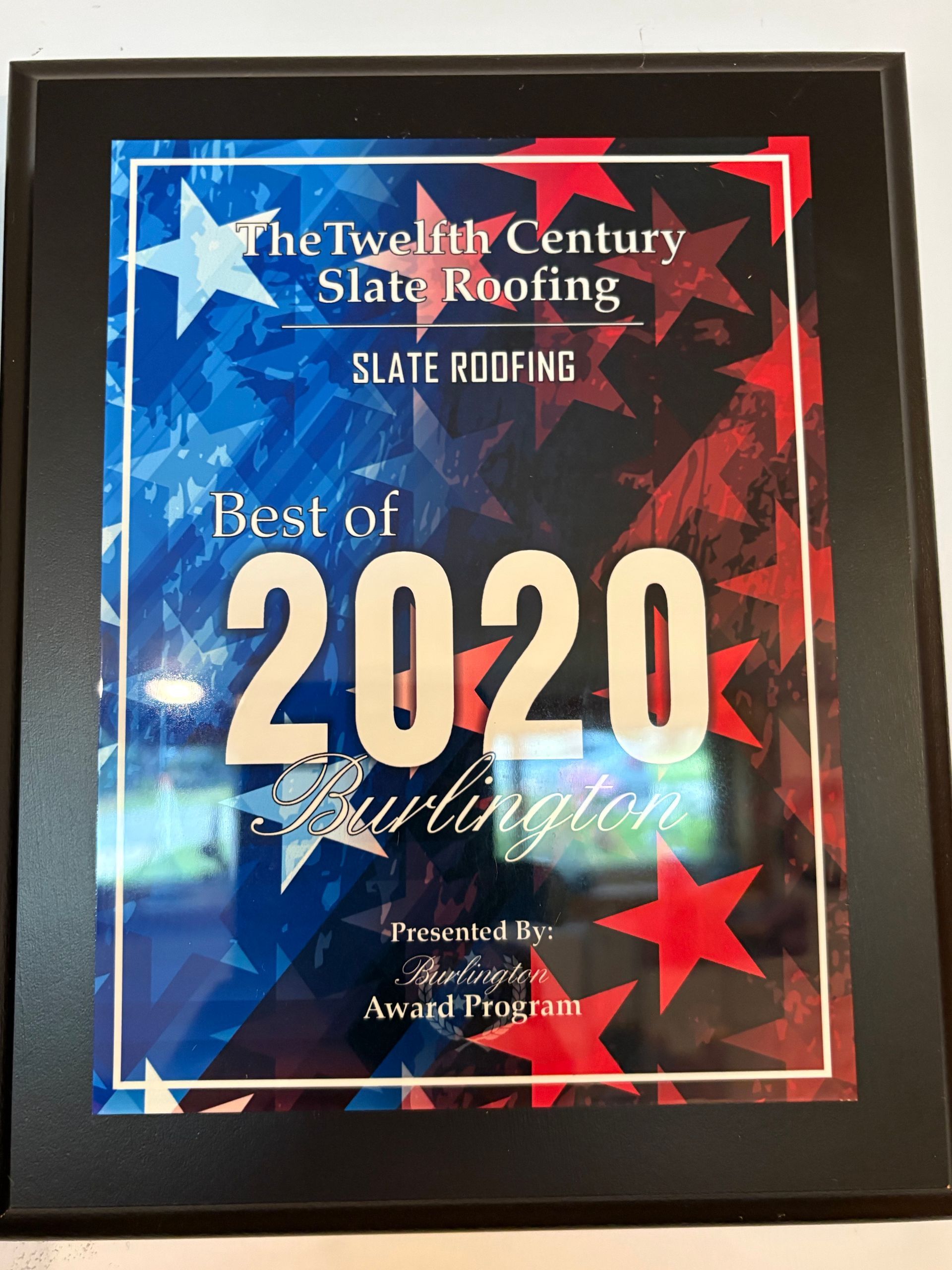 Framed 2020 Best of Bowling certificate with red, white, and blue star design