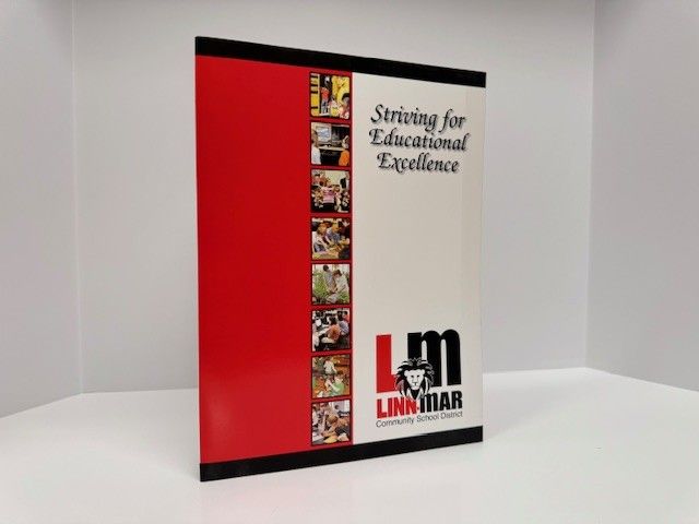 Brochure for Linnmar Leadership School Series, red and white, with photos and text 