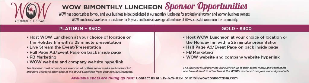Wow monthly luncheon sponsor opportunities ad
