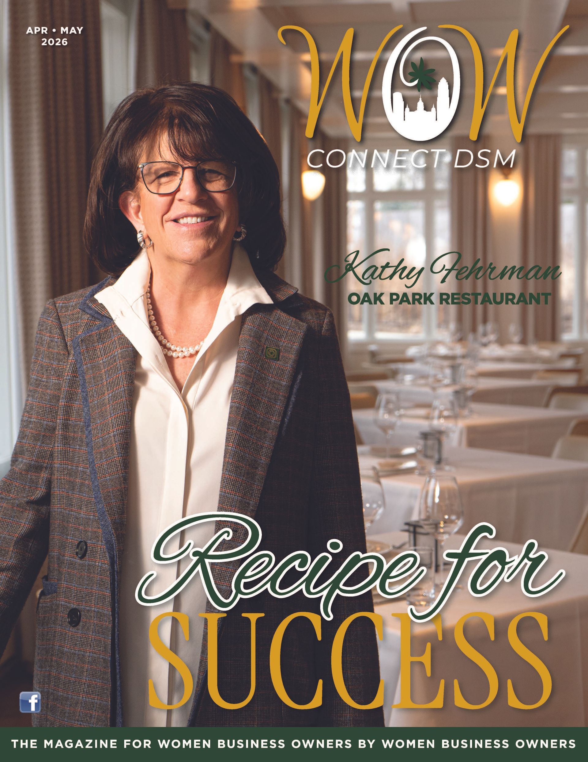 A magazine cover featuring Kathy Pelerman of Oak Park Restaurant, titled Recipe for Success.