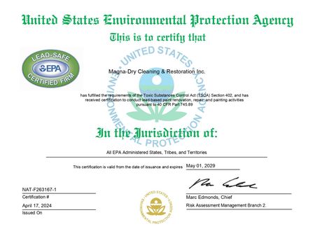 A certificate from the united states environmental protection agency