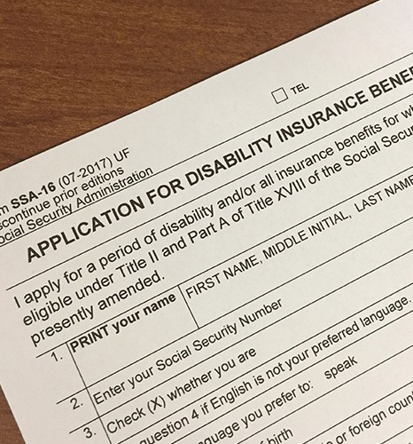 Application form for disability insurance benefits
