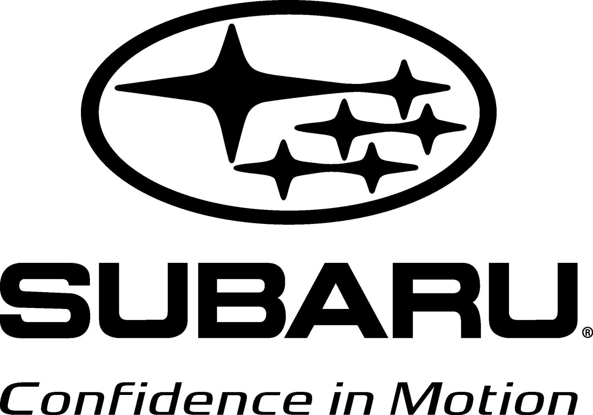 Subaru logo: oval frame with black stars and brand name,