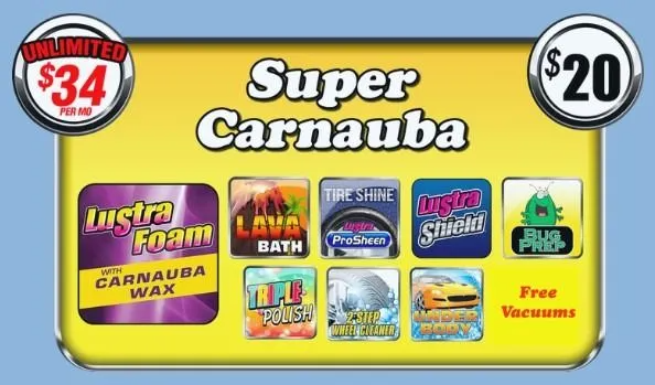 A car wash menu sign for 
