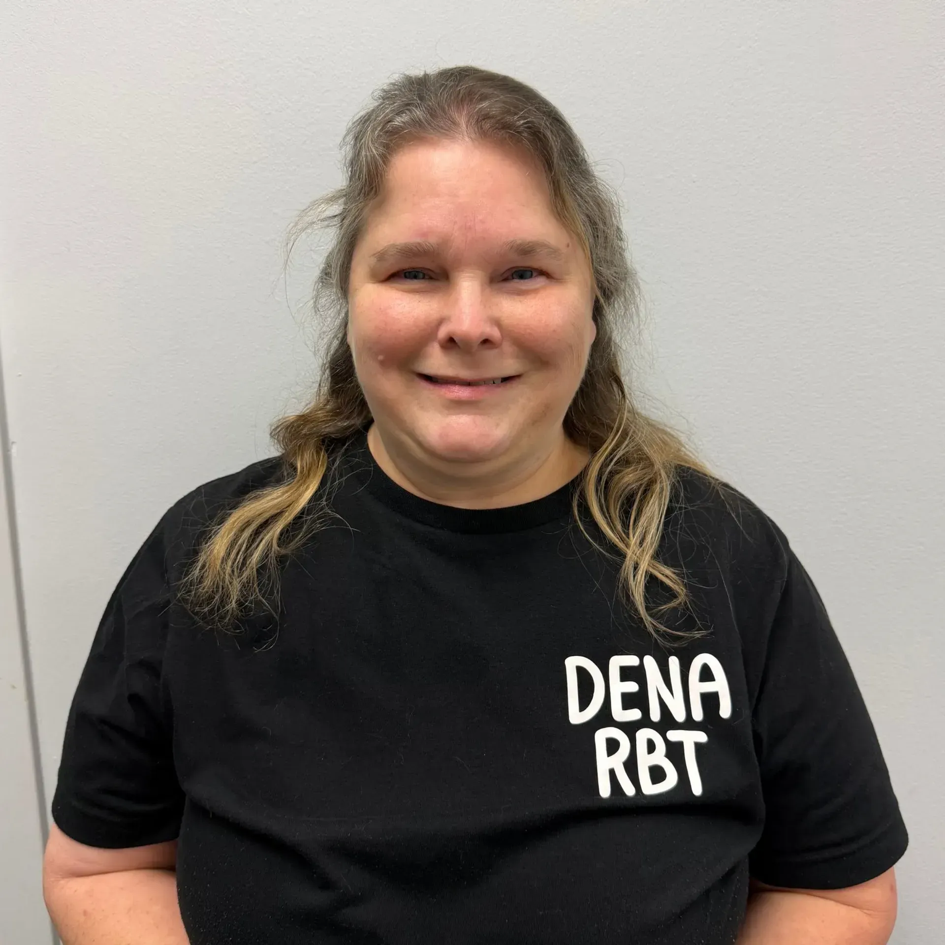 Woman wearing a black shirt with 