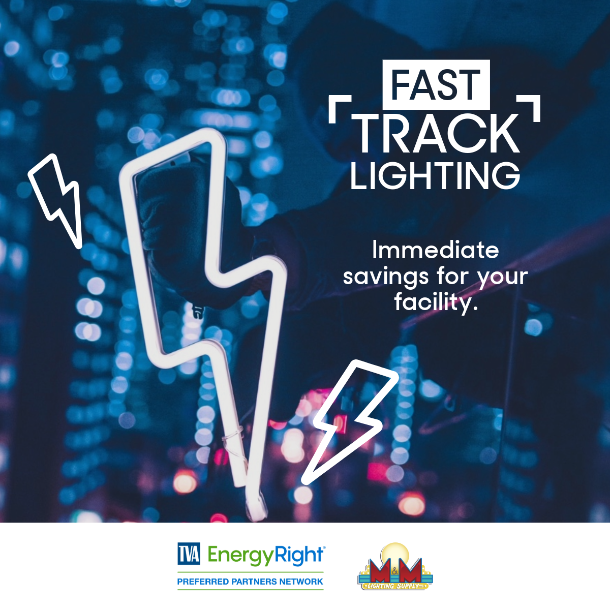 A picture of a man holding a book with the words fast track lighting incentives on it
