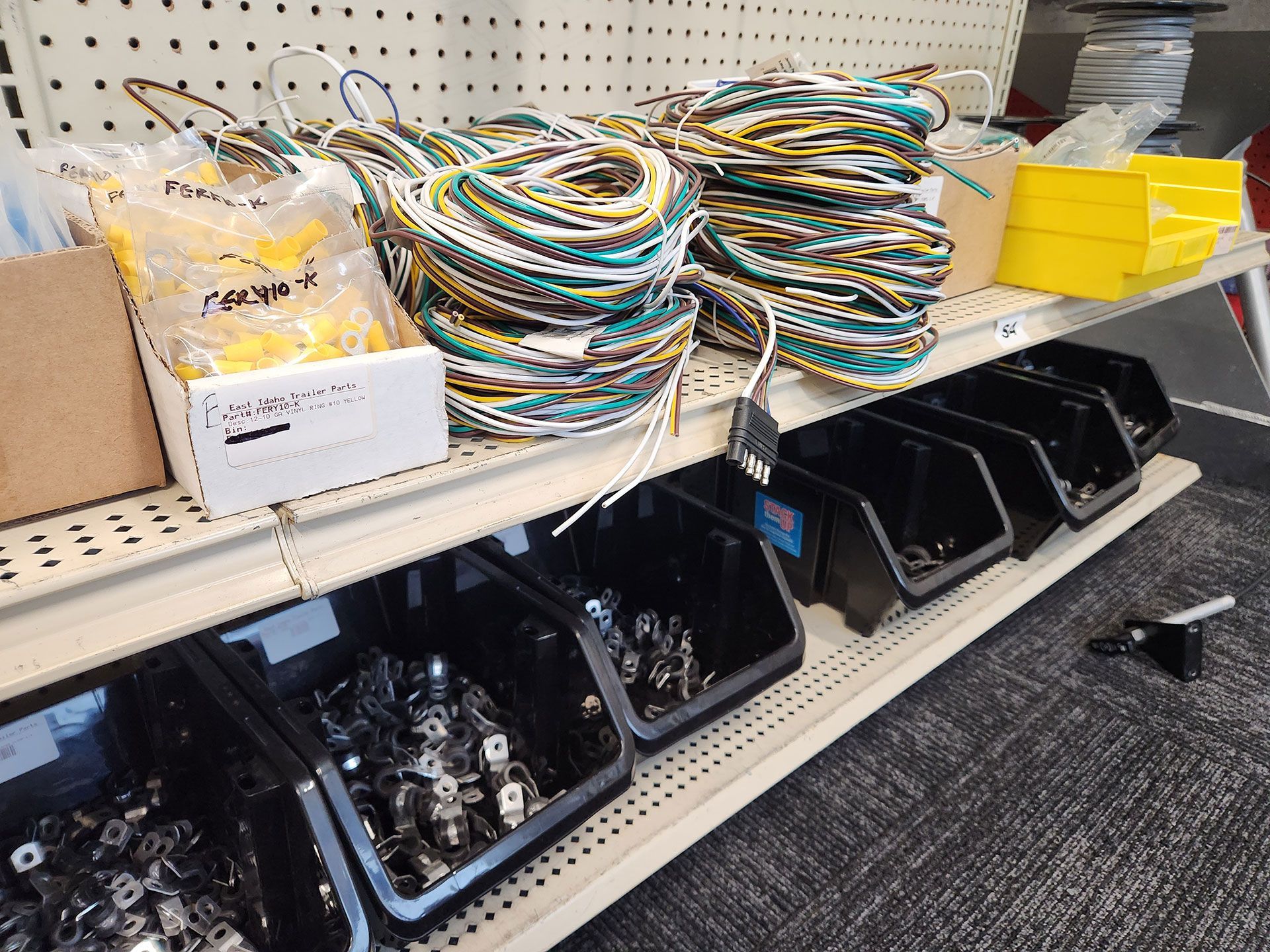 trailer wires on a shelf