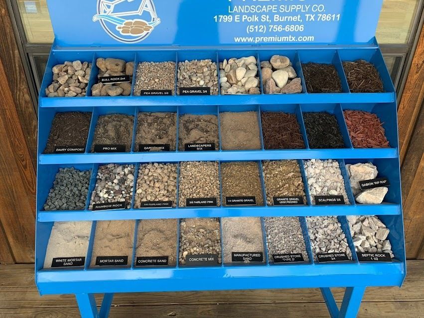 A display of different types of rocks and gravel