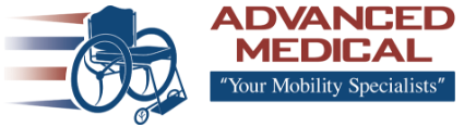 A logo for advanced medical your mobility specialists