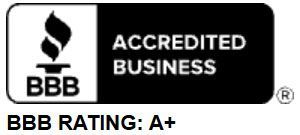 BBB logo with Accredited Business text, and A+ rating.