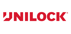 A red and white logo for unilock on a white background.