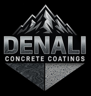 Denali Concrete Coatings logo with mountain graphic and gray textured diamond emblem