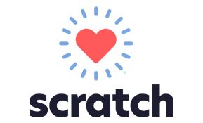 A logo for scratch with a heart in the middle