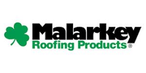 Malarkey Roofing Products logo with green clover icon and black-and-green text