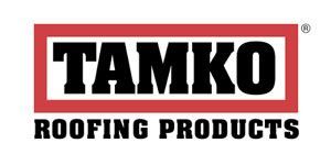 TAMKO Roofing Products logo in black text on a white background with a red border
