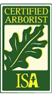 a certified arborist isa logo with a leaf on it .