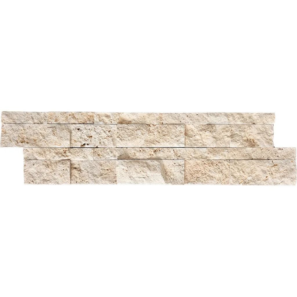 Horizontal decorative wall tile made of beige, textured stone pieces.