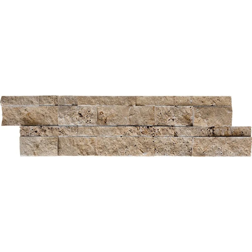 Beige and brown travertine stone tile strip.