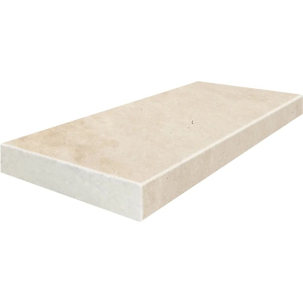 Beige rectangular stone ledge with a slightly textured surface.