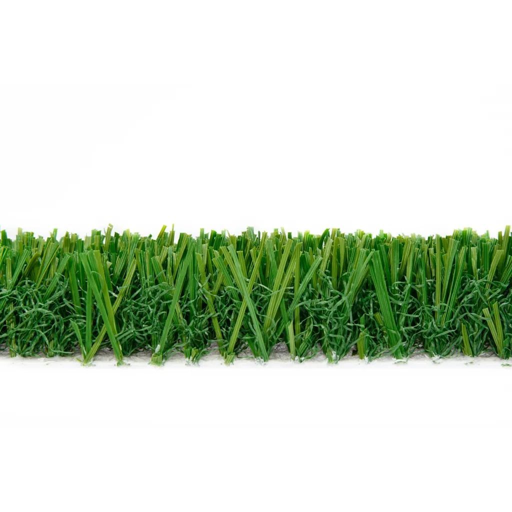 Green artificial grass against a white background.