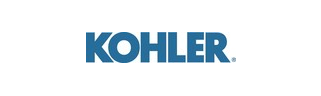 The kohler logo is blue and white on a white background.