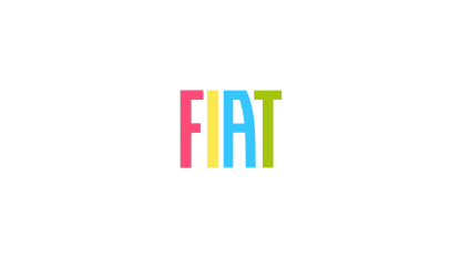 FIAT logo in colorful block letters: pink, yellow, blue, and green.