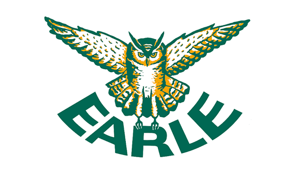 Green and gold owl logo above curved EAGLE text