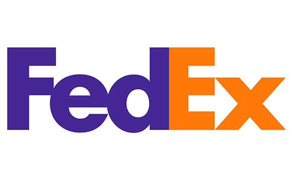 FedEx logo in purple and orange text on a white background
