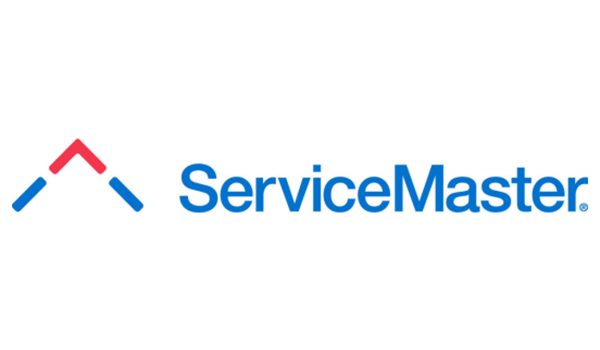 ServiceMaster logo in blue and red with stylized roof icon
